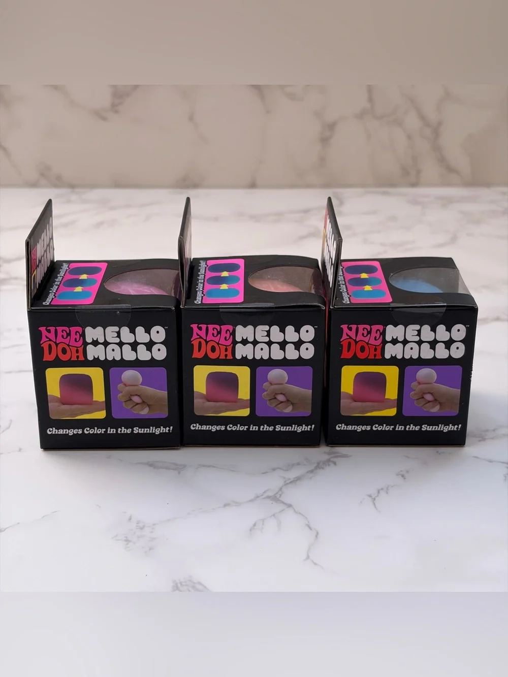 Lot of 3: Nee Doh Mello Mallo (Blue, Yellow & Pink) Squishy Marshmallows New